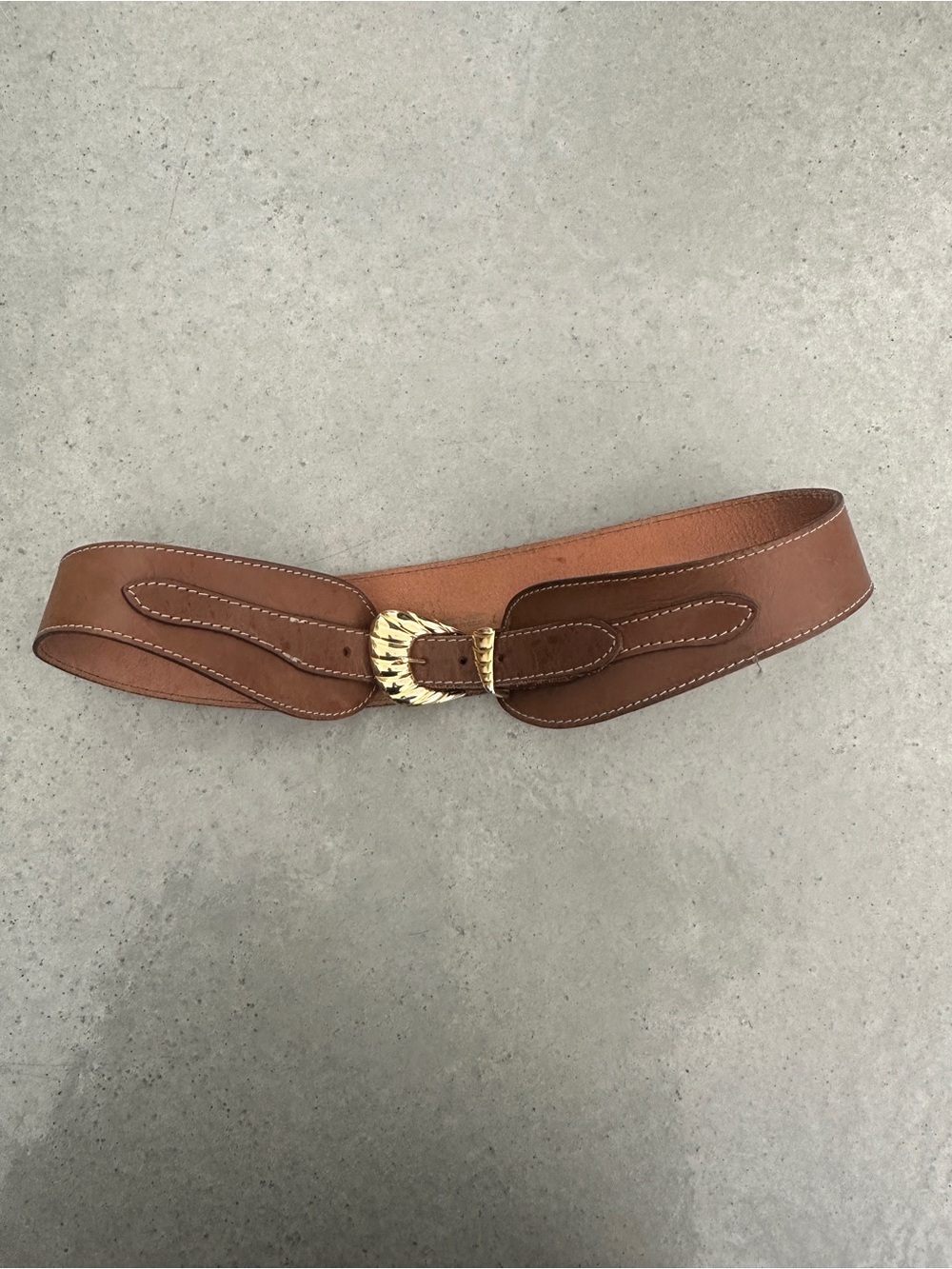 Brown Genuine Leather Waist Belt with Gold Buckle